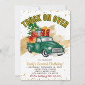 クリスマスレッドトラック誕生日招待状 招待状 (正面)