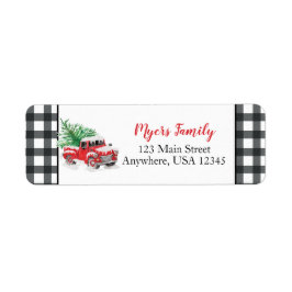 クリスマスレッドトラック黒バッファローのプレイドラベル ラベル