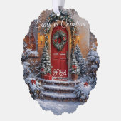 クリスマスレッドドアリースライト オーナメントカード (左)