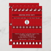 クリスマスレッドニットセータークリスマス事務所パーティー 招待状 (正面/裏面)