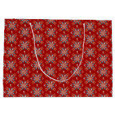 クリスマスレッドノルディックフォークスノーフレーク ラージペーパーバッグ (裏面)