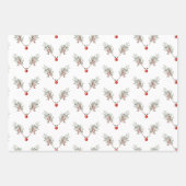 クリスマスレッドノーズのトナカイのパインベリー ラッピングペーパーシート (正面3)