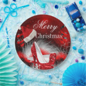 クリスマスレッドハイヒールホリデーパーティサンタハット ペーパープレート (パーティー)