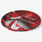 クリスマスレッドハイヒールホリデーパーティサンタハット ペーパープレート (アングル)