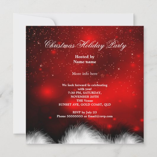 クリスマスレッドハイヒールホリデーパーティサンタハット 招待状 (裏面)