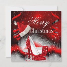クリスマスレッドハイヒールホリデーパーティサンタハット 招待状