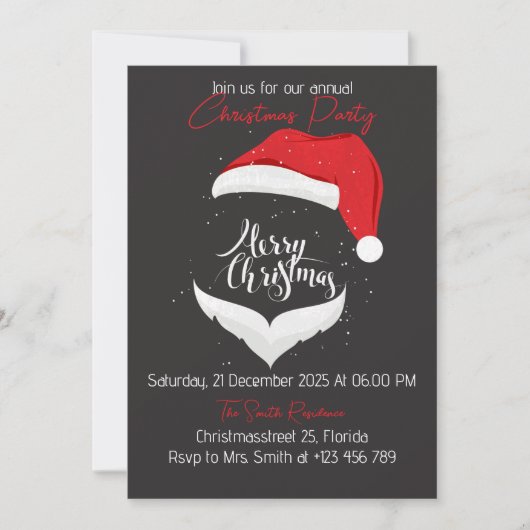 クリスマスレッドハットパーティー ホリデーセレブレーション 招待状 (正面)