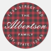 クリスマスレッドバッファローチェックファミリー差出人住所 ラウンドシール (正面)