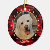クリスマスレッドバッファローチェックプレイドッグの写真と名前 セラミックオーナメント (左)