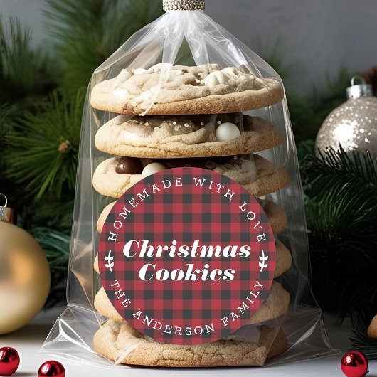 クリスマスレッドバッファローチェックホームメイドベーキングギフト ラウンドシール