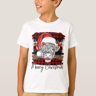 クリスマスレッドバッファロープレイドカウサンタクロースハットムーイC Tシャツ