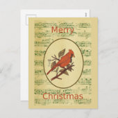 クリスマスレッドバード(鳥)ショウジョウコウカンチョウグリーンミュージック シーズンポストカード (正面/裏面)