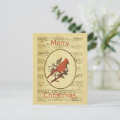 クリスマスレッドバード(鳥)ショウジョウコウカンチョウ音楽 シーズンポストカード (スタンド正面)