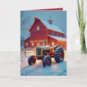 クリスマスレッドバーンウィズアンティークトラクター シーズンカード (正面)