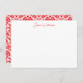 クリスマスレッドパーソナライズされたダマスク名文房具 ノートカード (正面/裏面)