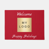 クリスマスレッドビジネスロゴhappy Holidays ドアマット (正面)