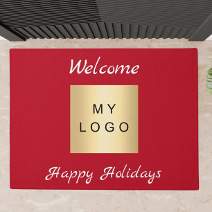 クリスマスレッドビジネスロゴhappy Holidays ドアマット