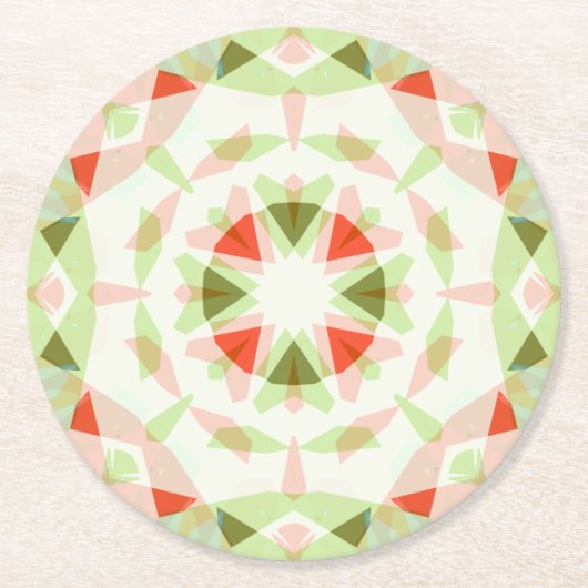 クリスマスレッドピンクグリーンスターパーティーお祝い ラウンドペーパーコースター (正面)