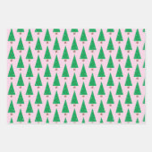 クリスマスレッドピンクグリーンモダンストライプ ラッピングペーパーシート (正面3)