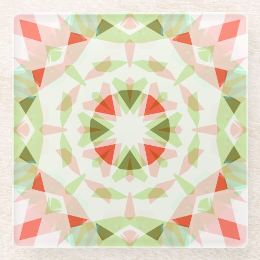 クリスマスレッドピンクグリーン星ボーホドーパミンデコール ガラスコースター (正面)