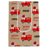 クリスマスレッドファイアートラック名前をカスタムするクラフト ミディアムペーパーバッグ (裏面)