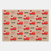 クリスマスレッドファイアートラック名前をカスタムするクラフト ラッピングペーパーシート (正面2)