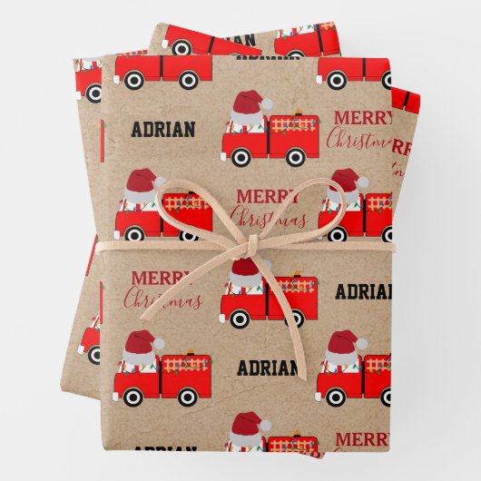 クリスマスレッドファイアートラック名前をカスタムするクラフト ラッピングペーパーシート (インサイチュ)