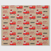 クリスマスレッドファイアートラック名前をカスタムするクラフト ラッピングペーパー (フラット)