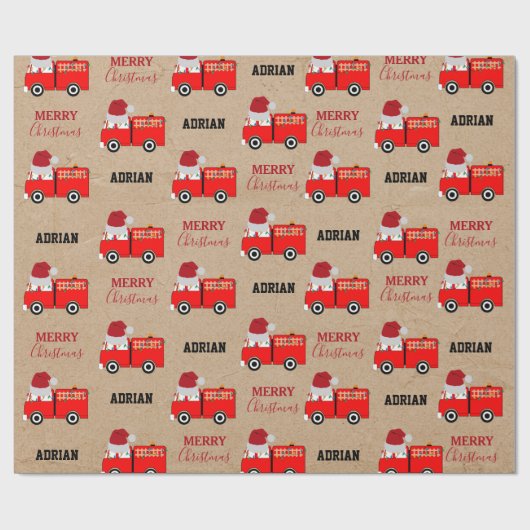クリスマスレッドファイアートラック名前をカスタムするクラフト ラッピングペーパー (フラット)