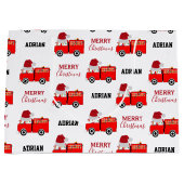 クリスマスレッドファイアートラック名前をカスタムする ラージペーパーバッグ (正面)