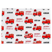 クリスマスレッドファイアートラック名前をカスタムする ラージペーパーバッグ (裏面)