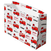 クリスマスレッドファイアートラック名前をカスタムする ラージペーパーバッグ (裏面アングル)