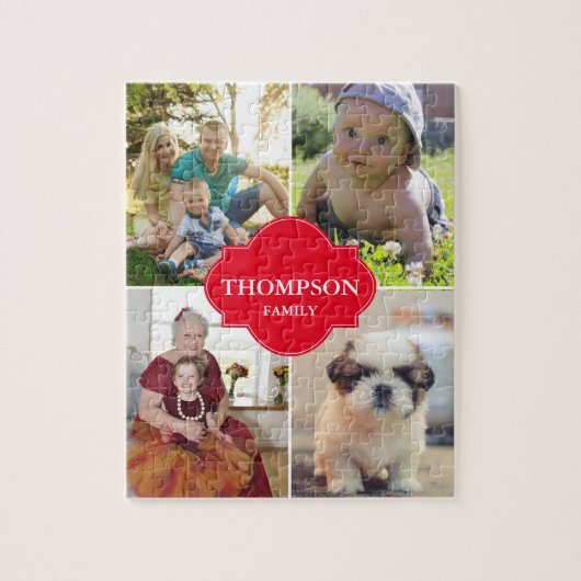 クリスマスレッドファミリーフォトコラージュ ジグソーパズル (縦)