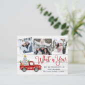 クリスマスレッドファームトラックの写真 ポストカード (スタンド正面)