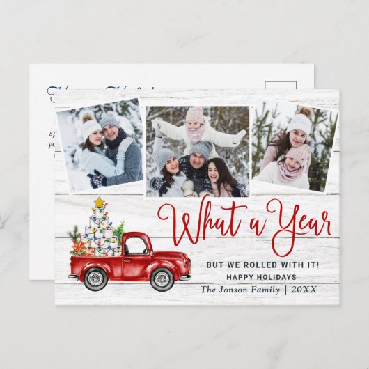 クリスマスレッドファームトラックの写真 ポストカード (正面/裏面)