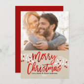 クリスマスレッドフォイルモダンスクリプトブランチ写真 シーズンカード (正面/裏面)