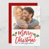 クリスマスレッドフォイルモダンスクリプトホリデーフォト シーズンカード (正面/裏面)