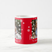 クリスマスレッドフォトホワイトスノーフレーク年家族 コーヒーマグカップ (中央)