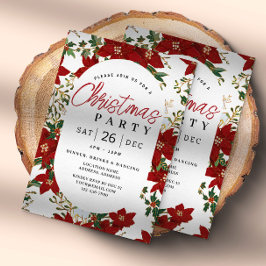 クリスマスレッドフラワーズホリデーパーティー招待状 招待状