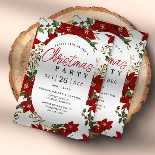 クリスマスレッドフラワーズホリデーパーティー招待状 招待状