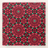 クリスマスレッドフローラコースター ガラスコースター (正面)