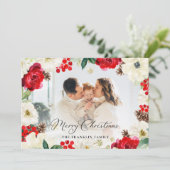 クリスマスレッドフローラフォトグリーティングカード サンキューカード (スタンド正面)