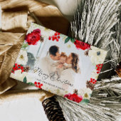 クリスマスレッドフローラフォトグリーティングカード サンキューカード