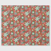 クリスマスレッドフローラホリデー ラッピングペーパー (フラット)