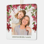 クリスマスレッドフローラポインセチア写真モノグラム セラミックオーナメント (左)