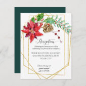 クリスマスレッドフローラ金ゴールドグリーンジオメト結婚リ 招待状 (正面/裏面)