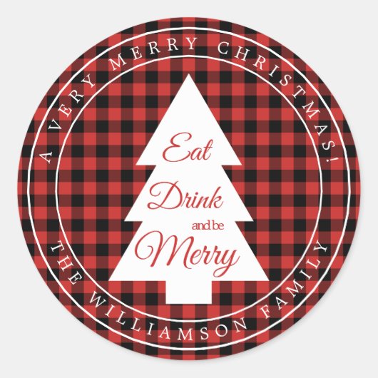 クリスマスレッドブラックギンガムパターン封筒用シール ラウンドシール (正面)