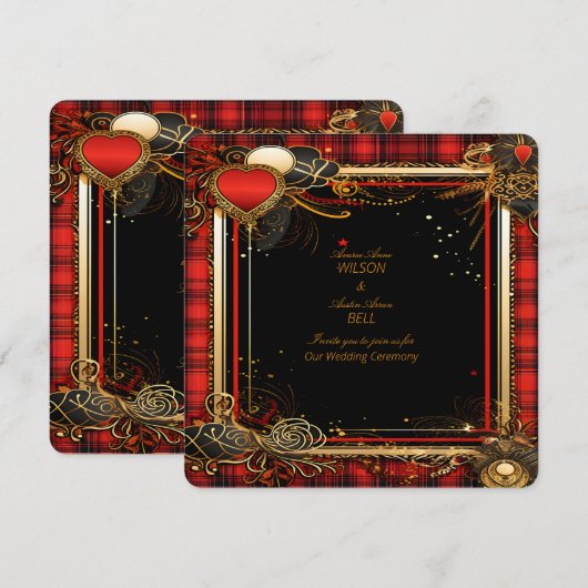 クリスマスレッドブラックゴールドウェディング 招待状 (正面/裏面)