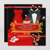クリスマスレッドブラックタイディナー企業のパーティー 招待状 (正面/裏面)