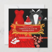 クリスマスレッドブラックタイディナー企業のパーティー 招待状 (正面)